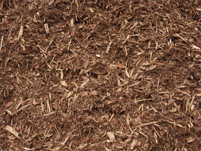 Brown mulch covering garden soil surface