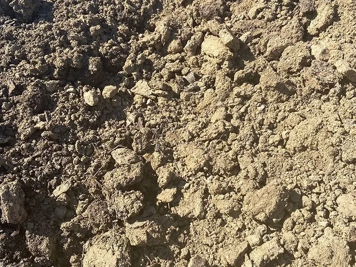 Close-up of dry soil with clumps.